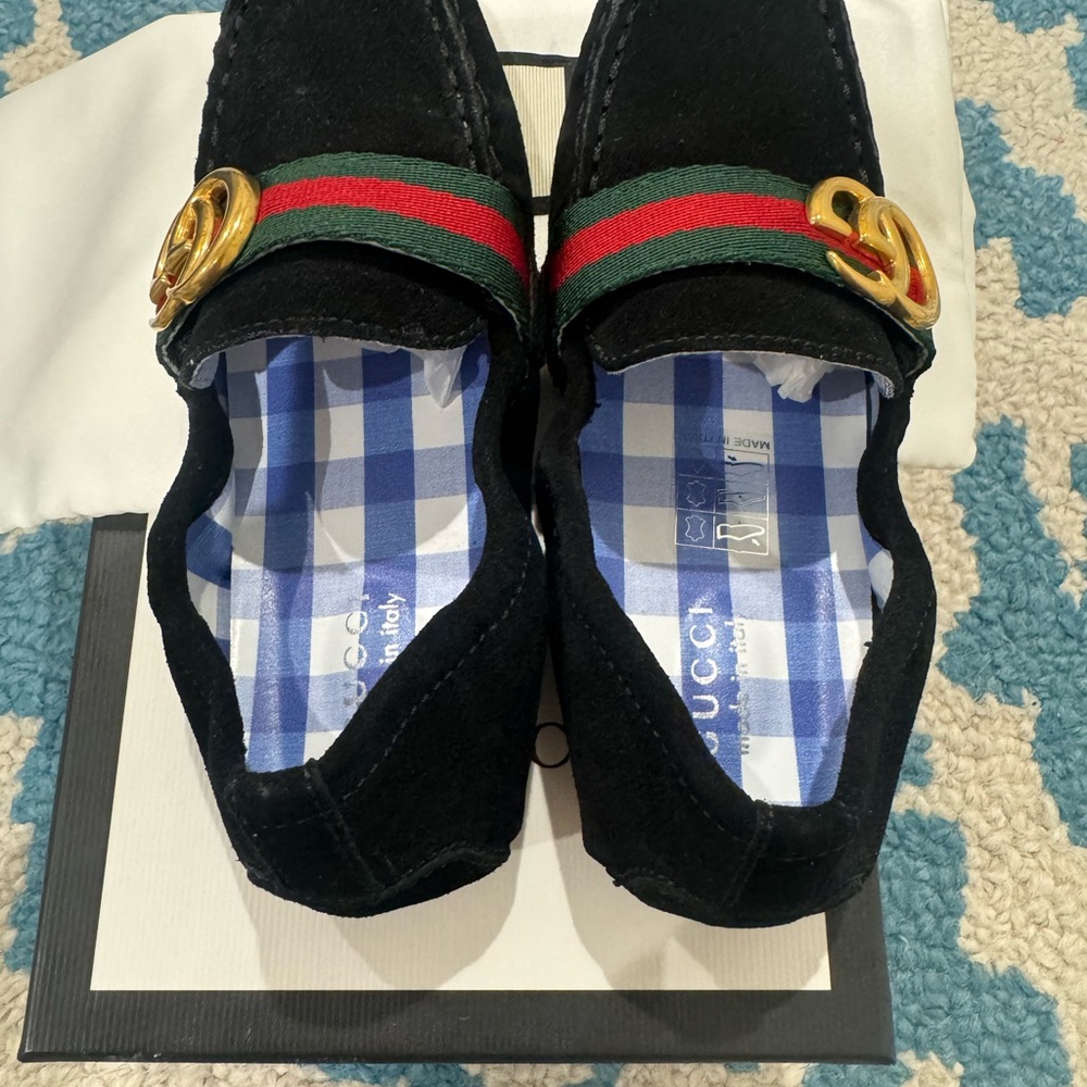 Kids Black Loafers with Gold Accent - Picture 3 of 7